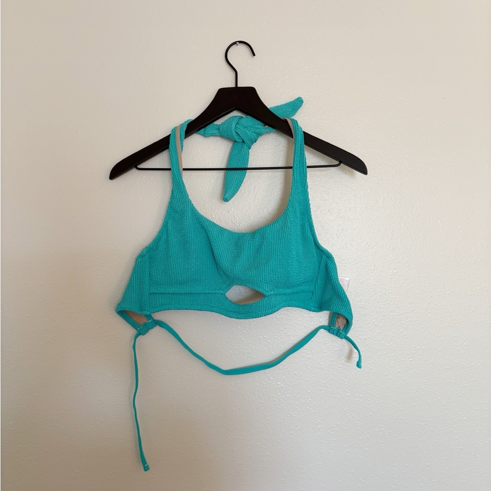 Turquoise Knit Halter Bikini Top